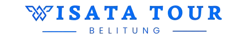"Desain Logo Hurup (W) Dengan Gaya Minimalis Berwarna Biru Dengan Latar Belakang Berwarna Putih Bersih Melambangkan Simbol Agency Wisata tour Belitung"